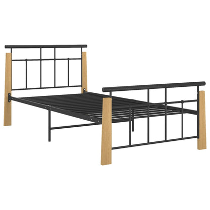 Bedframe Metaal En Massief Eikenhout 90 x 200 cm Lichtbruin