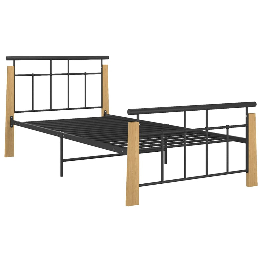 Bedframe Metaal En Massief Eikenhout 90 x 200 cm Lichtbruin