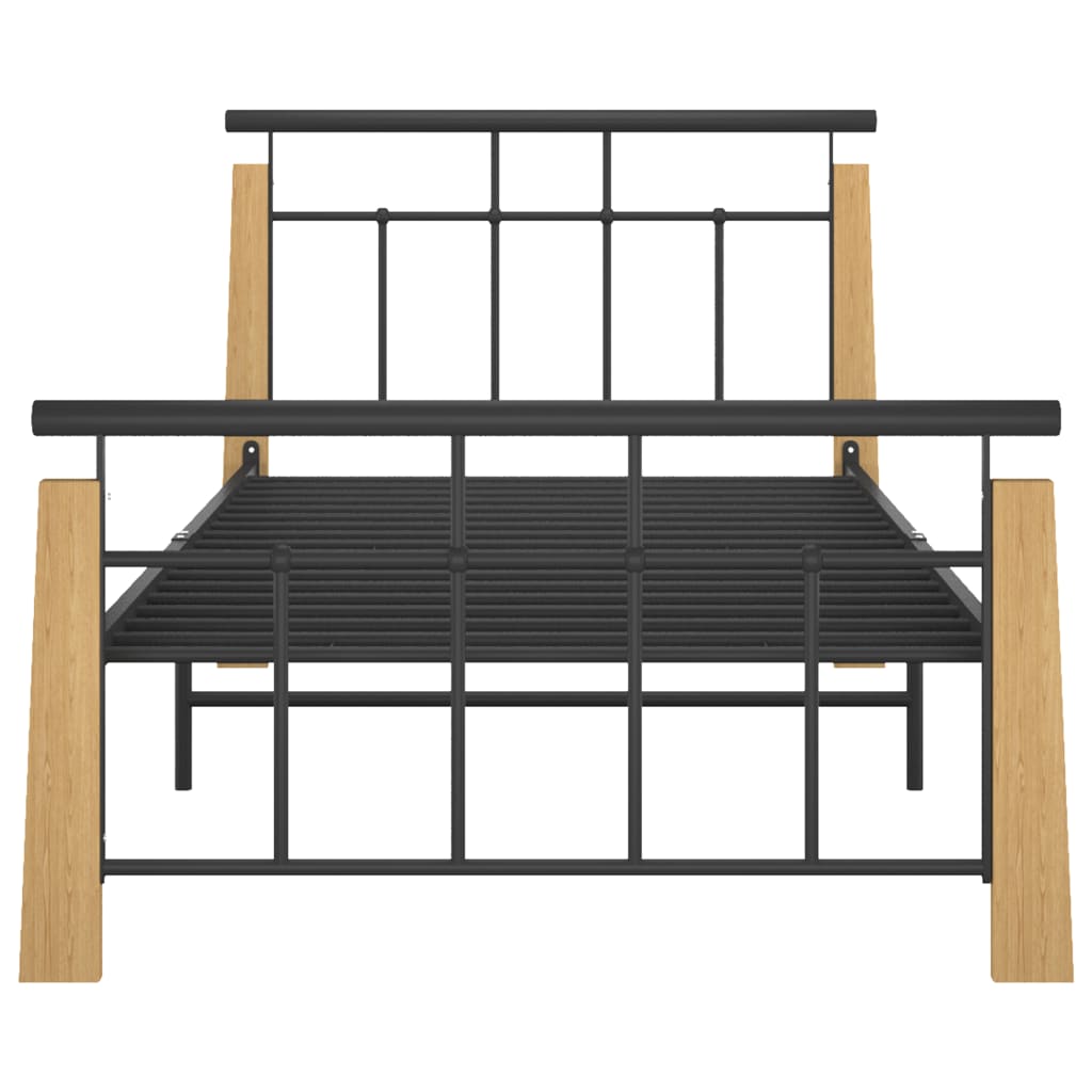Bedframe Metaal En Massief Eikenhout 90 x 200 cm Lichtbruin