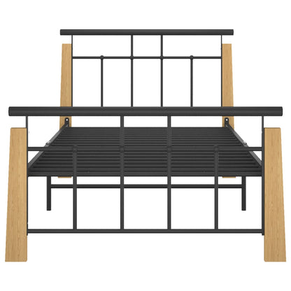 Bedframe Metaal En Massief Eikenhout 90 x 200 cm Lichtbruin