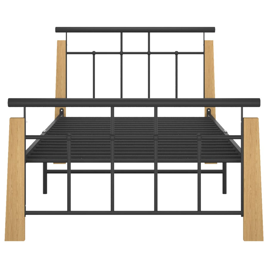 Bedframe Metaal En Massief Eikenhout 90 x 200 cm Lichtbruin