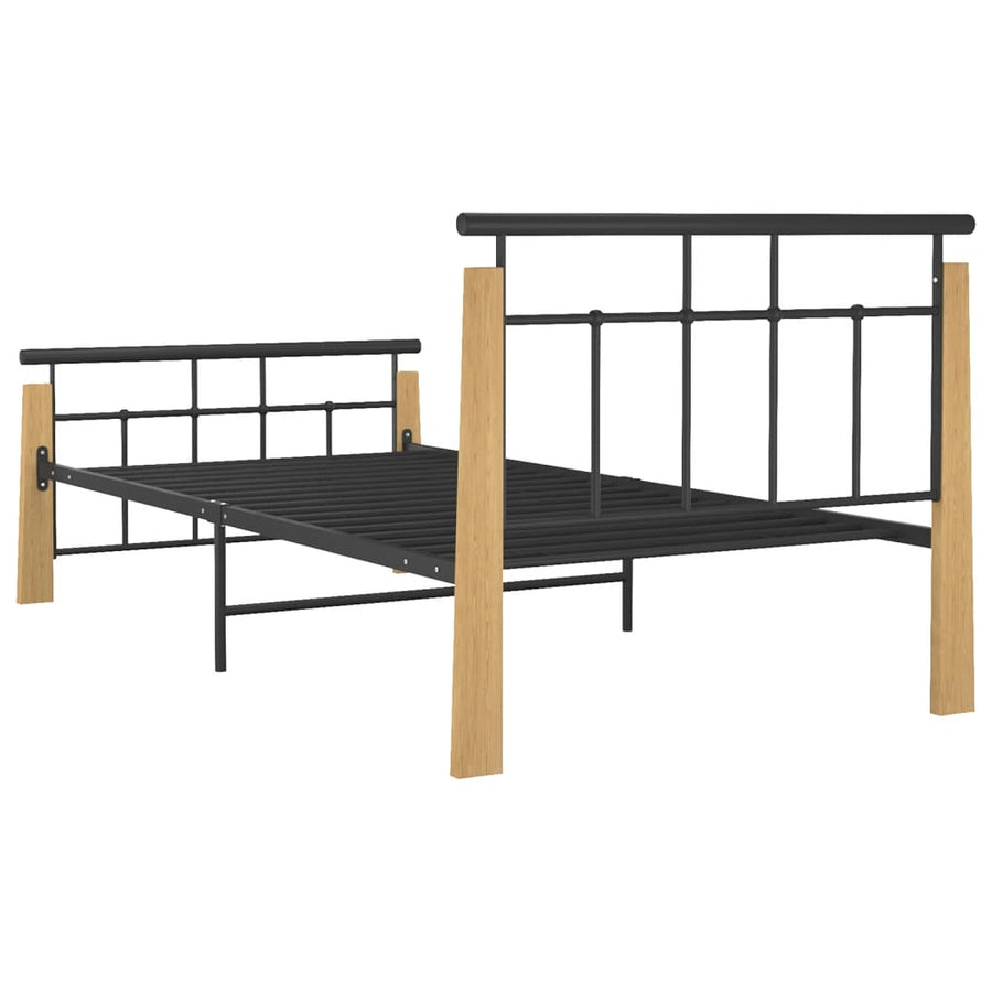 Bedframe Metaal En Massief Eikenhout 90 x 200 cm Lichtbruin