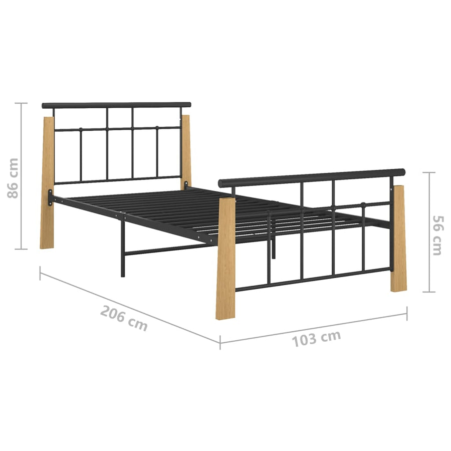 Bedframe Metaal En Massief Eikenhout 90 x 200 cm Lichtbruin