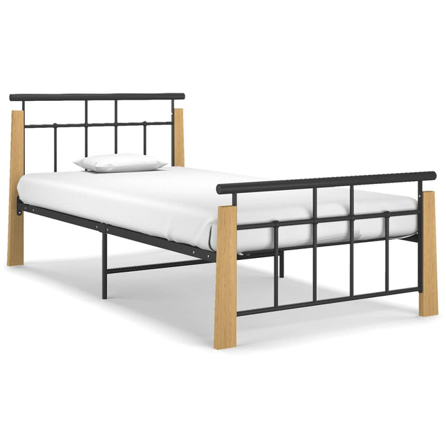 Bedframe Metaal En Massief Eikenhout 100 x 200 cm Lichtbruin