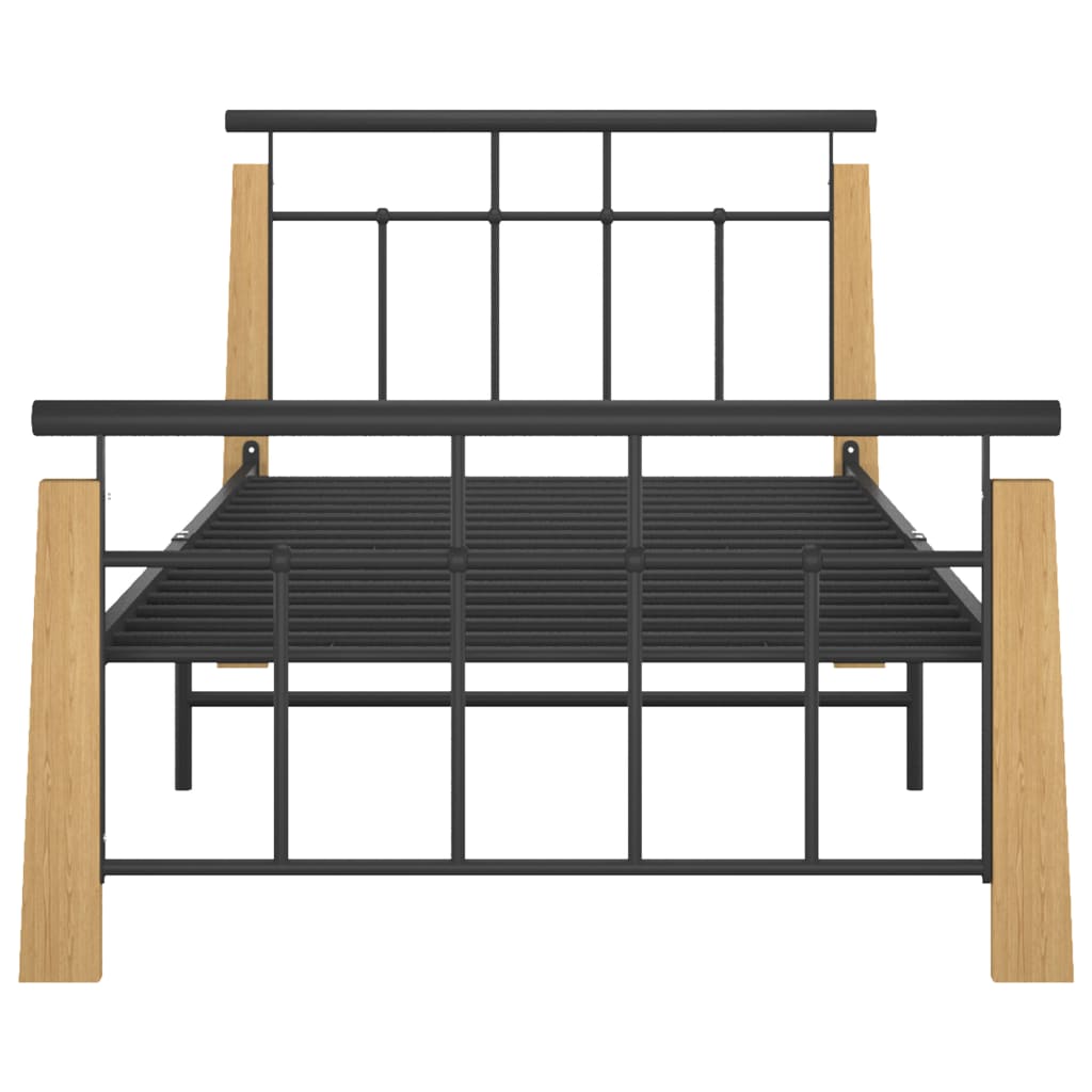 Bedframe Metaal En Massief Eikenhout 100 x 200 cm Lichtbruin