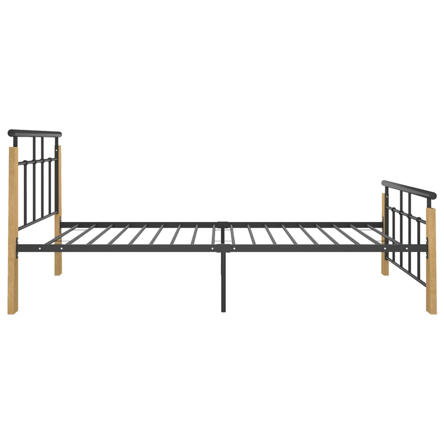 Bedframe Metaal En Massief Eikenhout 100 x 200 cm Lichtbruin