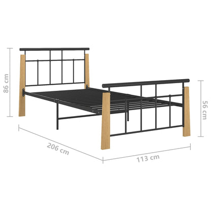 Bedframe Metaal En Massief Eikenhout 100 x 200 cm Lichtbruin