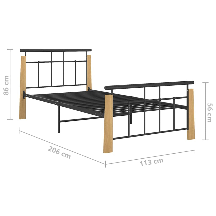 Bedframe Metaal En Massief Eikenhout 100 x 200 cm Lichtbruin