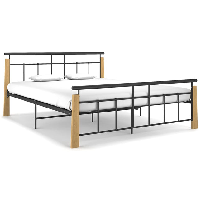 Bedframe Metaal En Massief Eikenhout 160 x 200 cm Lichtbruin