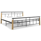 Bedframe metaal massief eikenhout 200x200 cm zwart