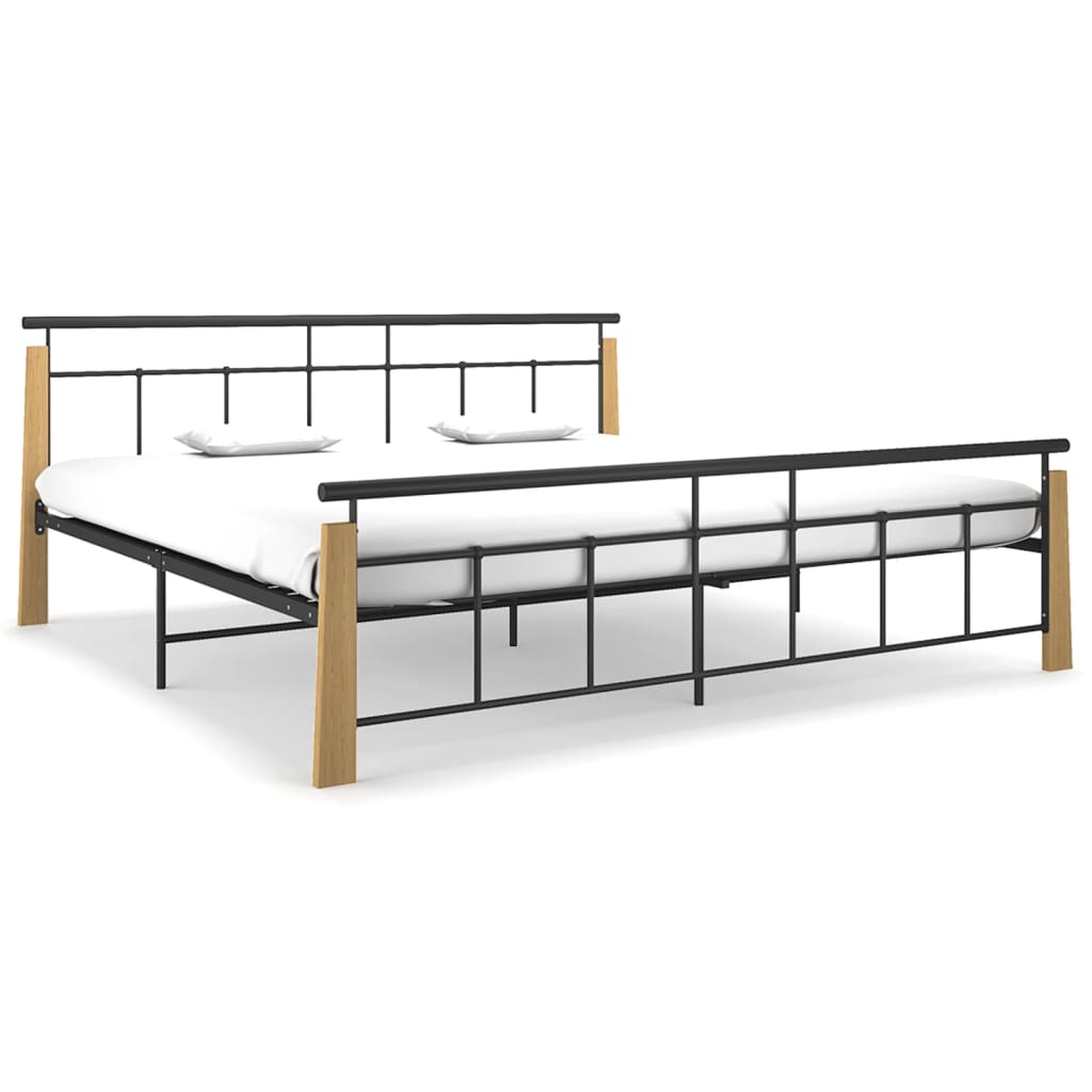 Bedframe Metaal En Massief Eikenhout 200 x 200 cm