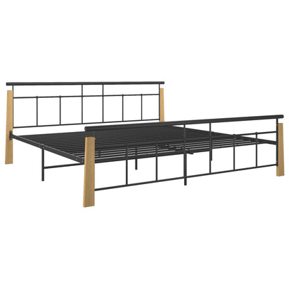 Bedframe Metaal En Massief Eikenhout 200 x 200 cm
