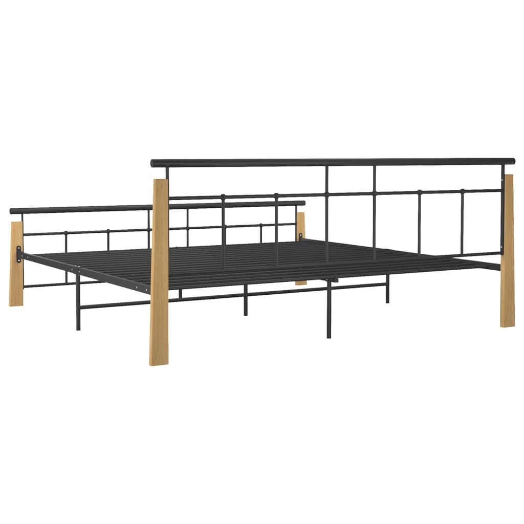 Bedframe Metaal En Massief Eikenhout 200 x 200 cm