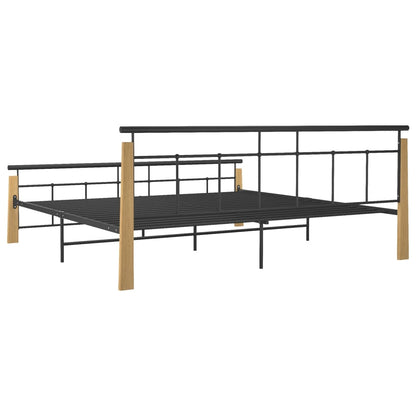 Bedframe Metaal En Massief Eikenhout 200 x 200 cm