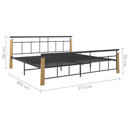 Bedframe Metaal En Massief Eikenhout 200 x 200 cm