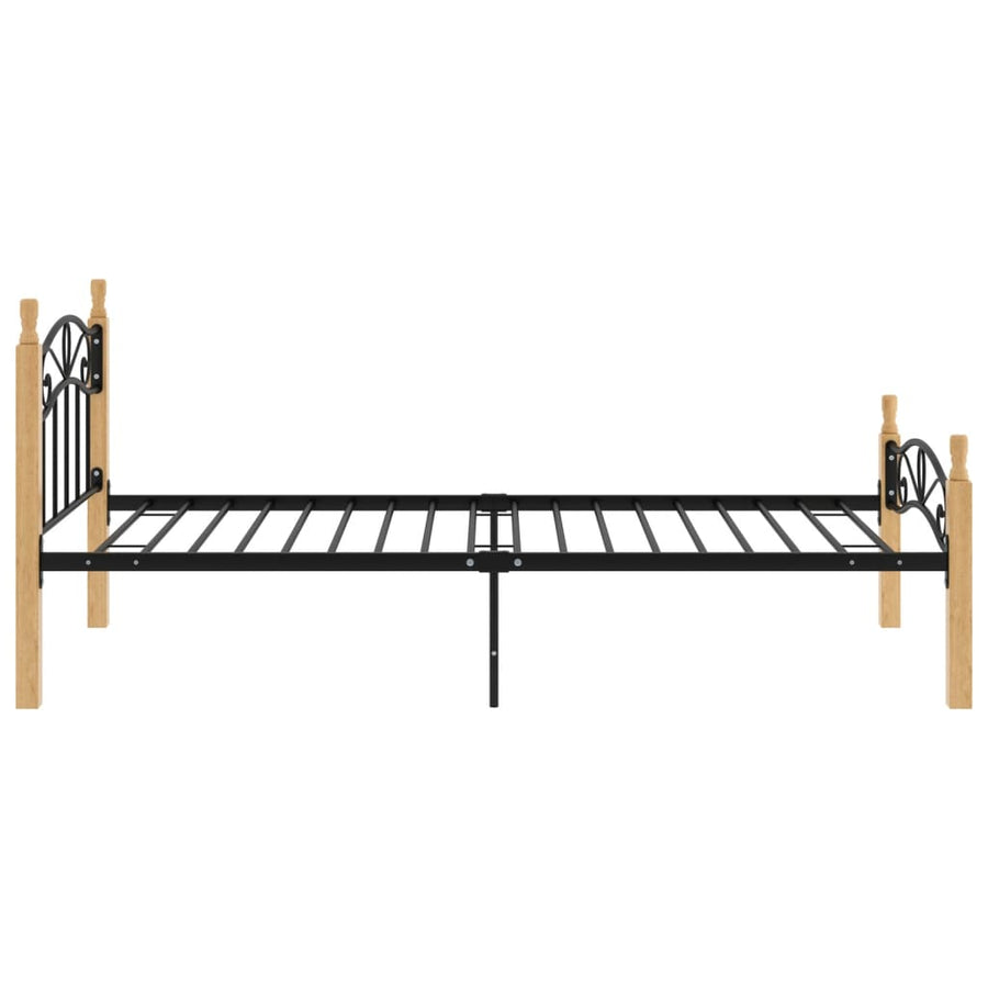 Bedframe Metaal En Massief Eikenhout Zwart 90 x 200 cm Lichtbruin