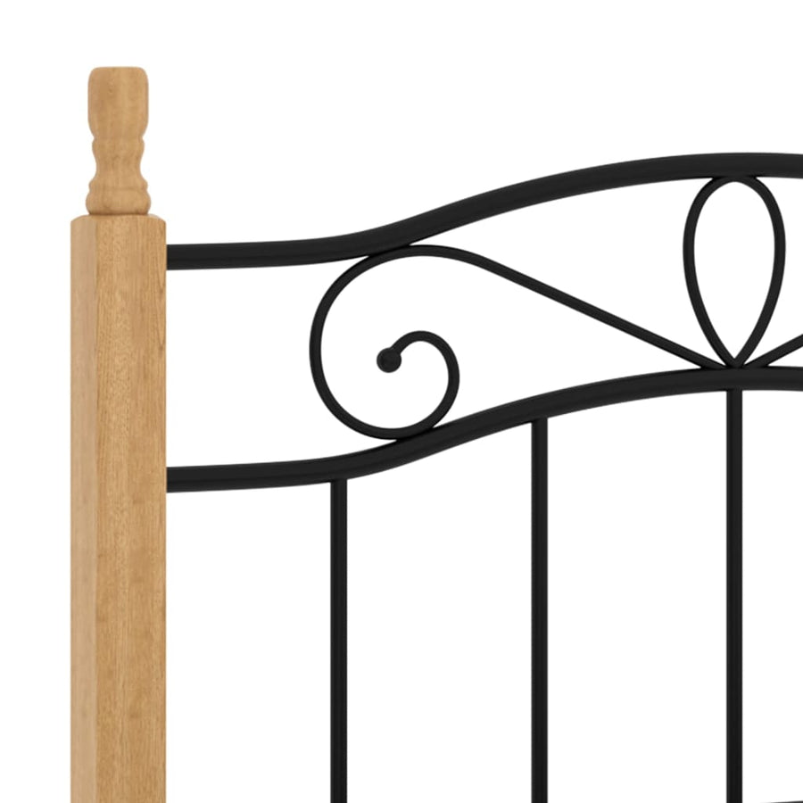 Bedframe Metaal En Massief Eikenhout Zwart 90 x 200 cm Lichtbruin