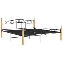 Bedframe Metaal En Massief Eikenhout Zwart 200 x 200 cm Lichtbruin