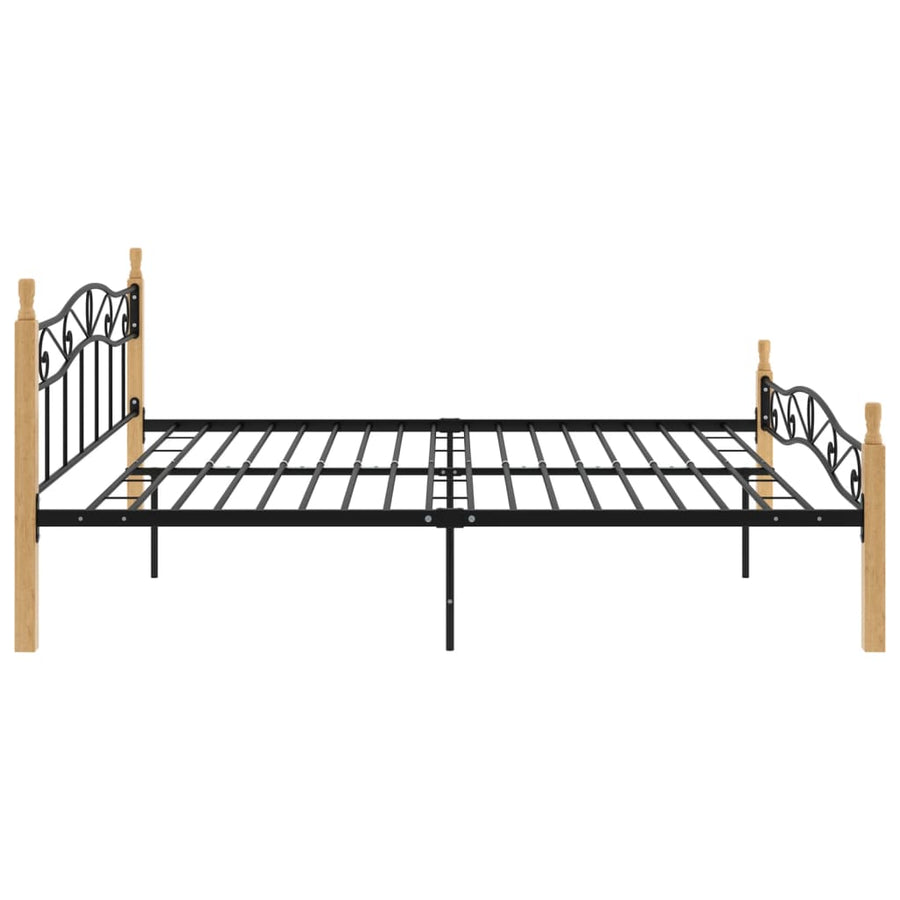 Bedframe Metaal En Massief Eikenhout Zwart 200 x 200 cm Lichtbruin