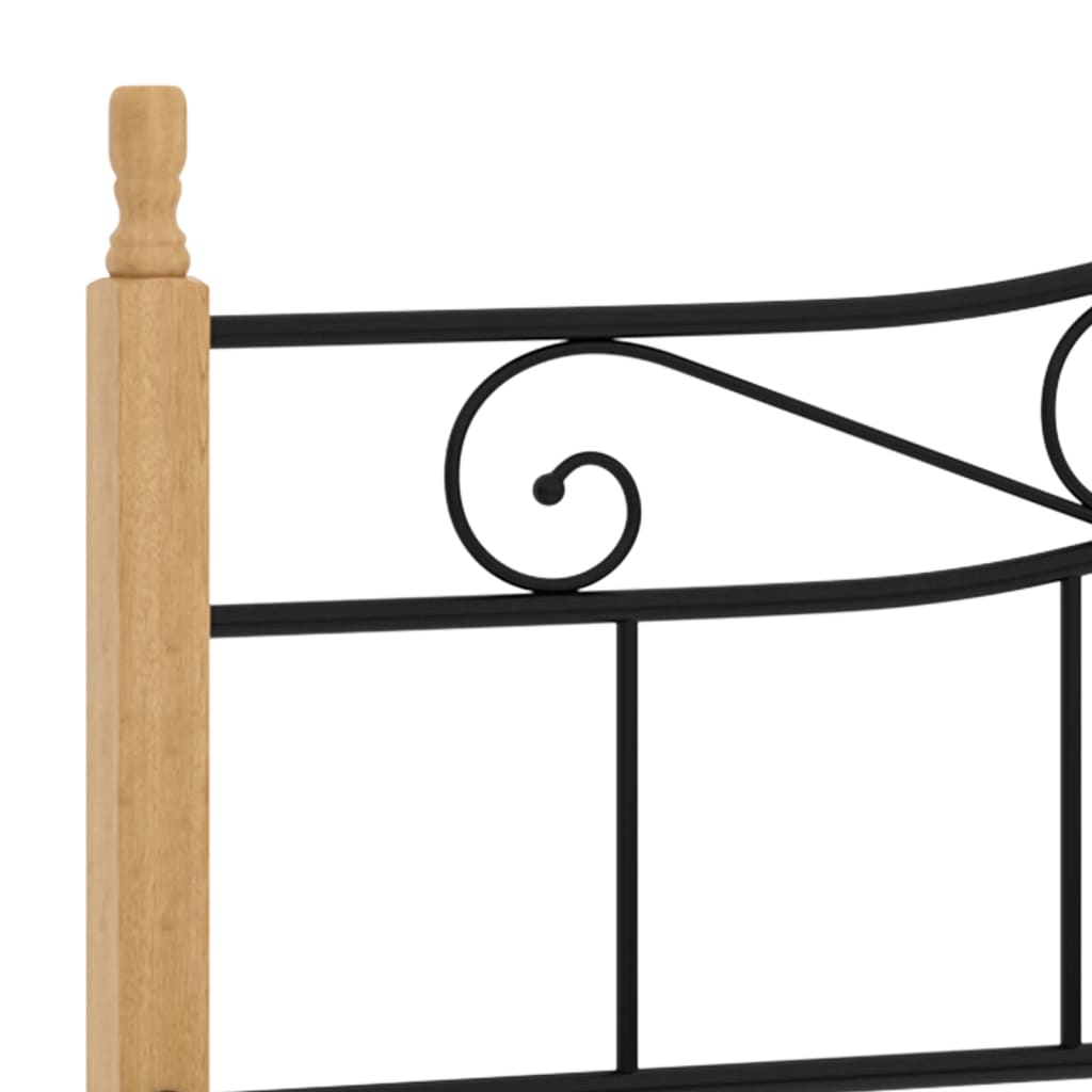 Bedframe Metaal En Massief Eikenhout Zwart 200 x 200 cm Lichtbruin