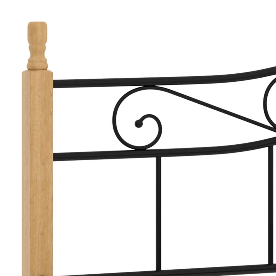 Bedframe Metaal En Massief Eikenhout Zwart 200 x 200 cm Lichtbruin