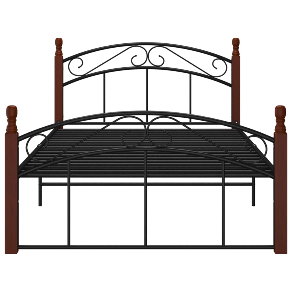 Bedframe metaal en massief eikenhout zwart 120x200 cm 120 x 200 cm Donkerbruin