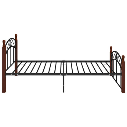 Bedframe metaal en massief eikenhout zwart 120x200 cm 120 x 200 cm Donkerbruin