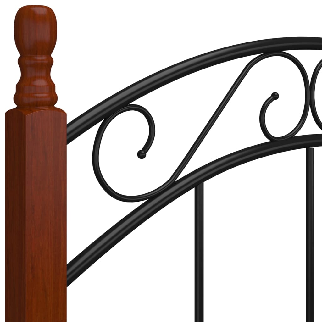Bedframe metaal en massief eikenhout zwart 120x200 cm 120 x 200 cm Donkerbruin