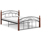 Bedframe metaal en massief eikenhout zwart 140x200 cm 140 x 200 cm Donkerbruin