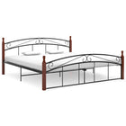 Bedframe metaal en massief eikenhout zwart 180x200 cm 180 x 200 cm Donkerbruin