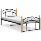 Bedframe metaal en massief eikenhout zwart 90x200 cm 90 x 200 cm Lichtbruin