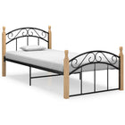 Bedframe metaal en massief eikenhout zwart 100x200 cm 100 x 200 cm Lichtbruin