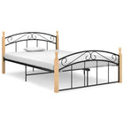 Bedframe metaal en massief eikenhout zwart 140x200 cm 140 x 200 cm Lichtbruin