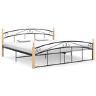 Bedframe metaal en massief eikenhout zwart 180x200 cm 180 x 200 cm Lichtbruin