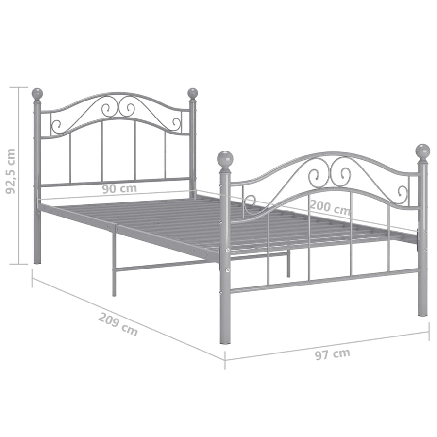 Bedframe Metaal 90 x 200 cm Grijs