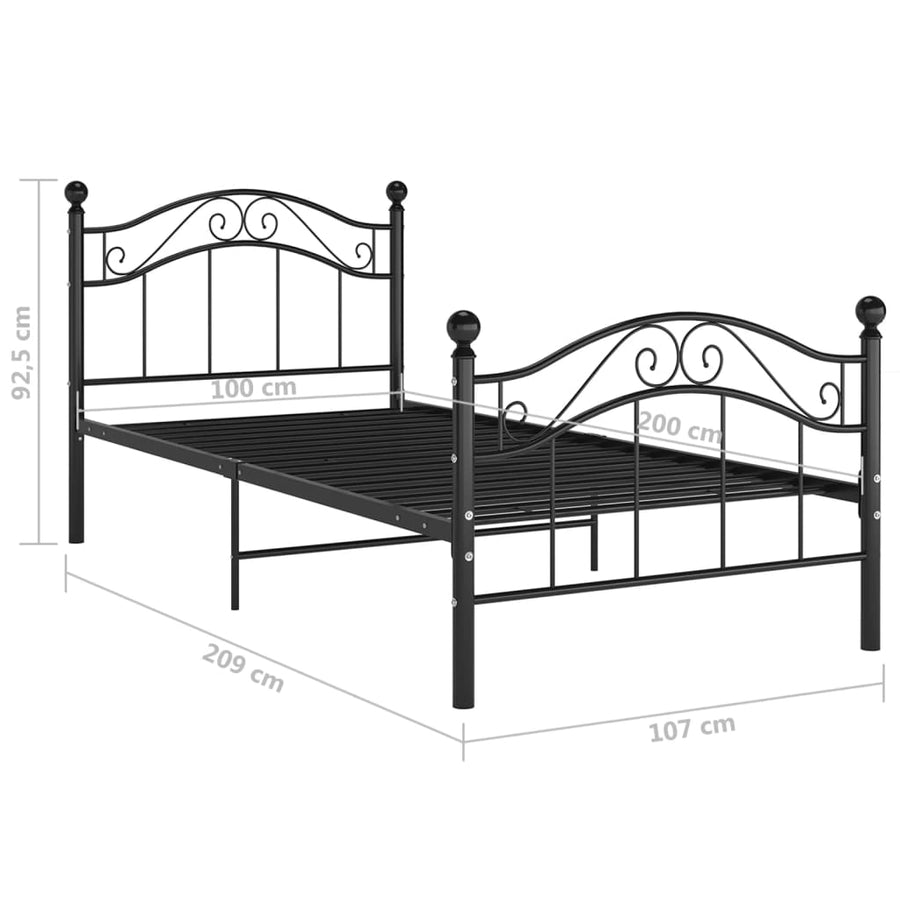 Bedframe Metaal 100 x 200 cm Zwart