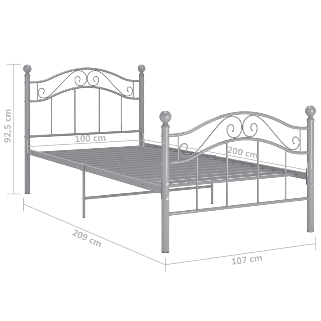 Bedframe metaal grijs 100x200 cm 100 x 200 cm Grijs