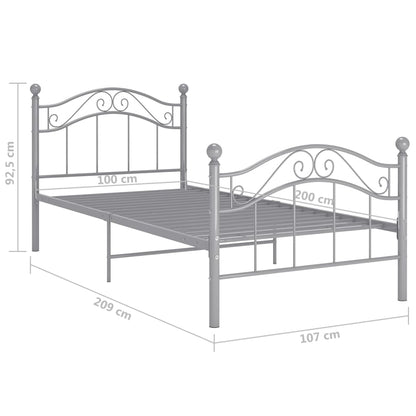Bedframe metaal grijs 100x200 cm 100 x 200 cm Grijs
