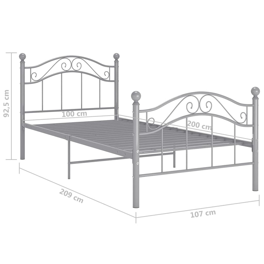 Bedframe metaal grijs 100x200 cm 100 x 200 cm Grijs
