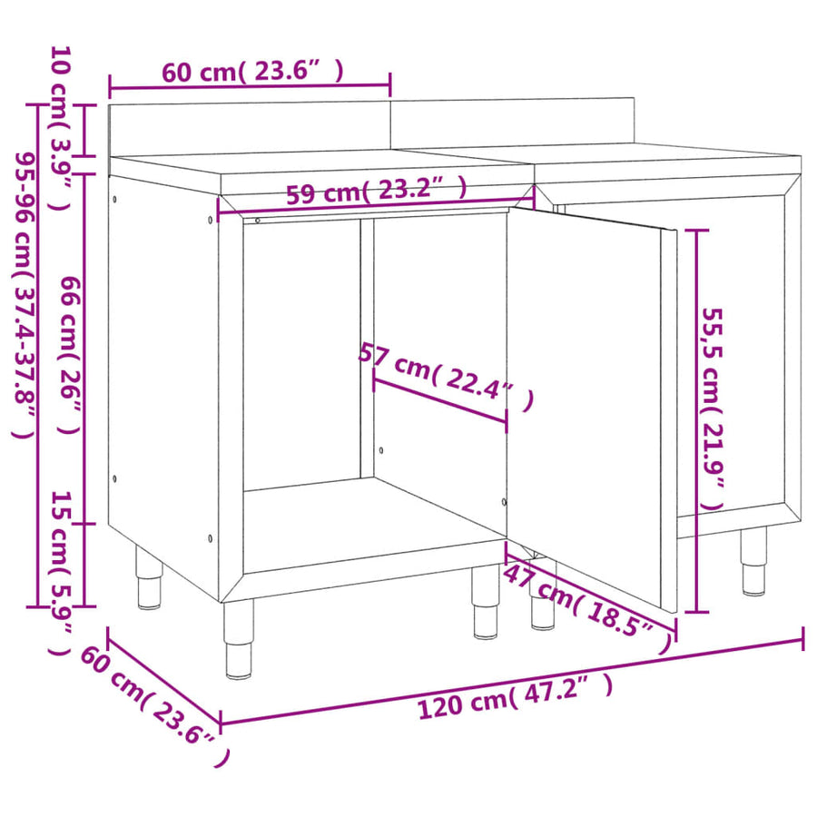 Werktafelkast Commercieel Roestvrij Staal 120 x 60 x 96 cm