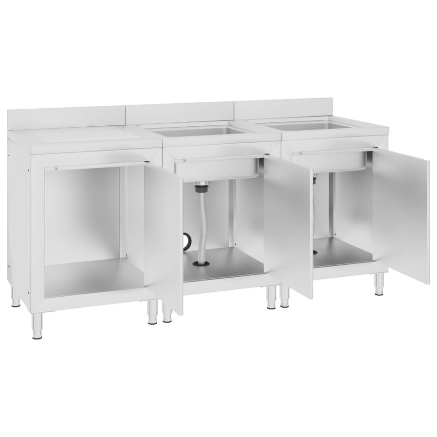Wastafelkast Commercieel 80X60X96 Cm Roestvrij Staal 180 x 60 x 96 cm (dubbele wastafel + afdruipplaat)