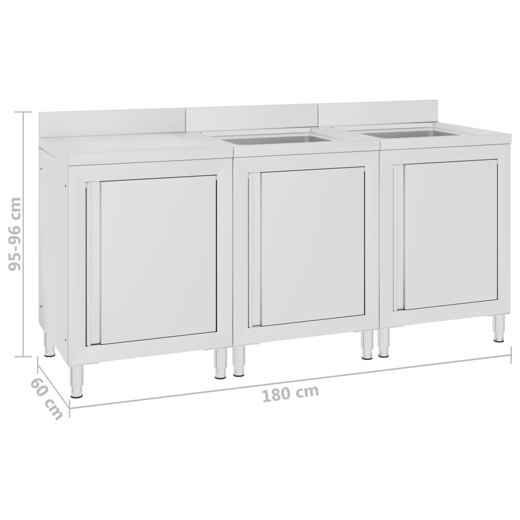 Wastafelkast Commercieel 80X60X96 Cm Roestvrij Staal 180 x 60 x 96 cm (dubbele wastafel + afdruipplaat)
