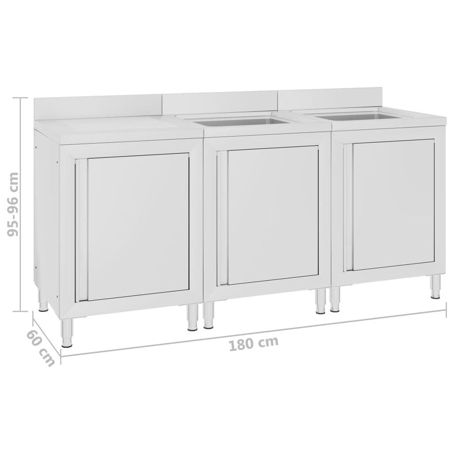 Wastafelkast Commercieel 80X60X96 Cm Roestvrij Staal 180 x 60 x 96 cm (dubbele wastafel + afdruipplaat)