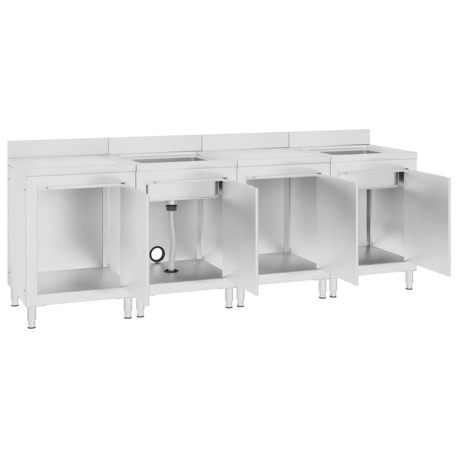Wastafelkast Commercieel 240X60X96 Cm Roestvrij Staal 240 x 60 x 96 cm (dubbele wastafel + dubbele afdruipplaat)