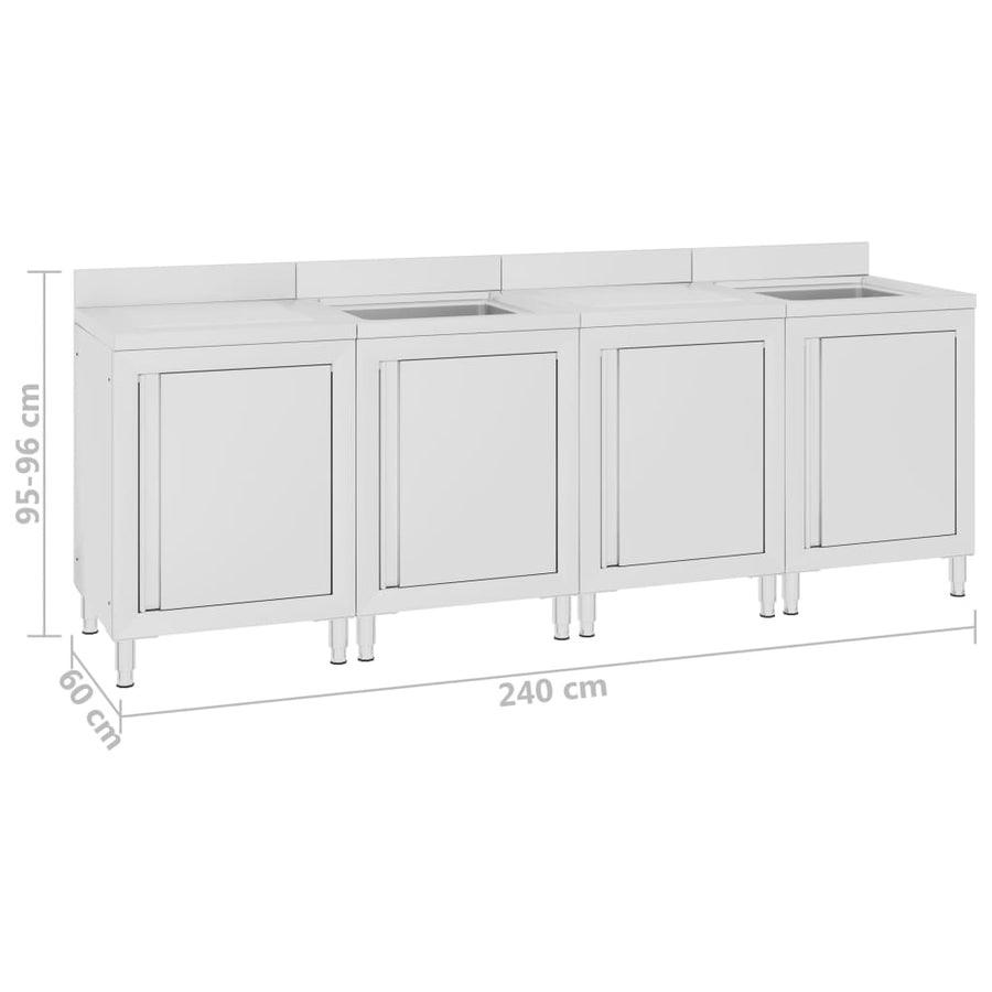 Wastafelkast Commercieel 240X60X96 Cm Roestvrij Staal 240 x 60 x 96 cm (dubbele wastafel + dubbele afdruipplaat)