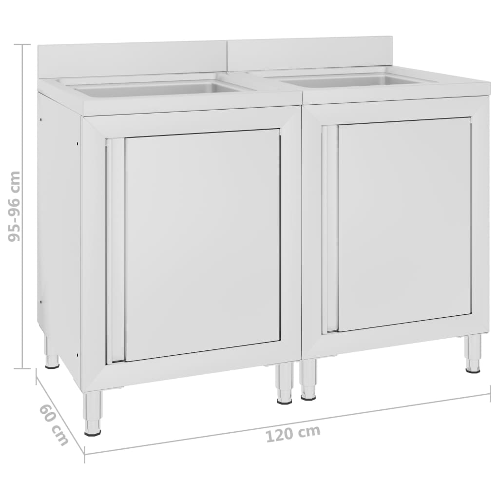 Wastafelkasten Commercieel 2 St Roestvrij Staal 120 x 60 x 96 cm (dubbele wastafel)