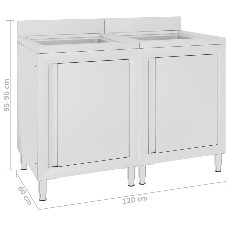 Wastafelkasten Commercieel 2 St Roestvrij Staal 120 x 60 x 96 cm (dubbele wastafel)