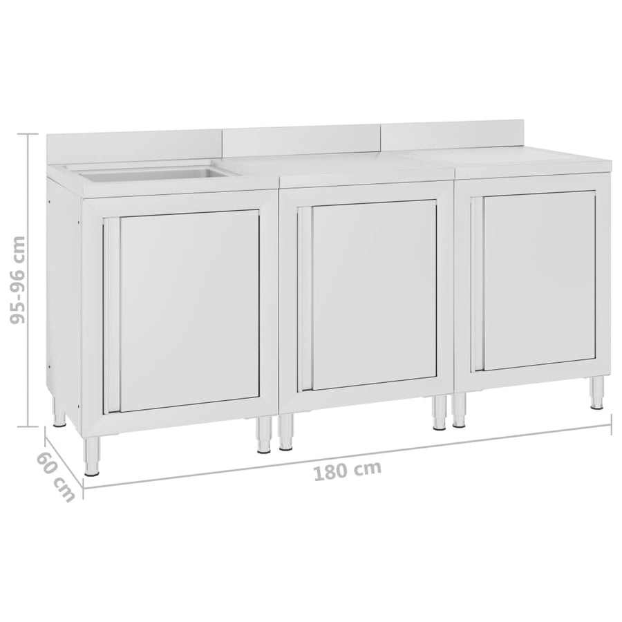Wastafelkast Commercieel 80X60X96 Cm Roestvrij Staal 180 x 60 x 96 cm (wastafel + werktafel + afdruipplaat)