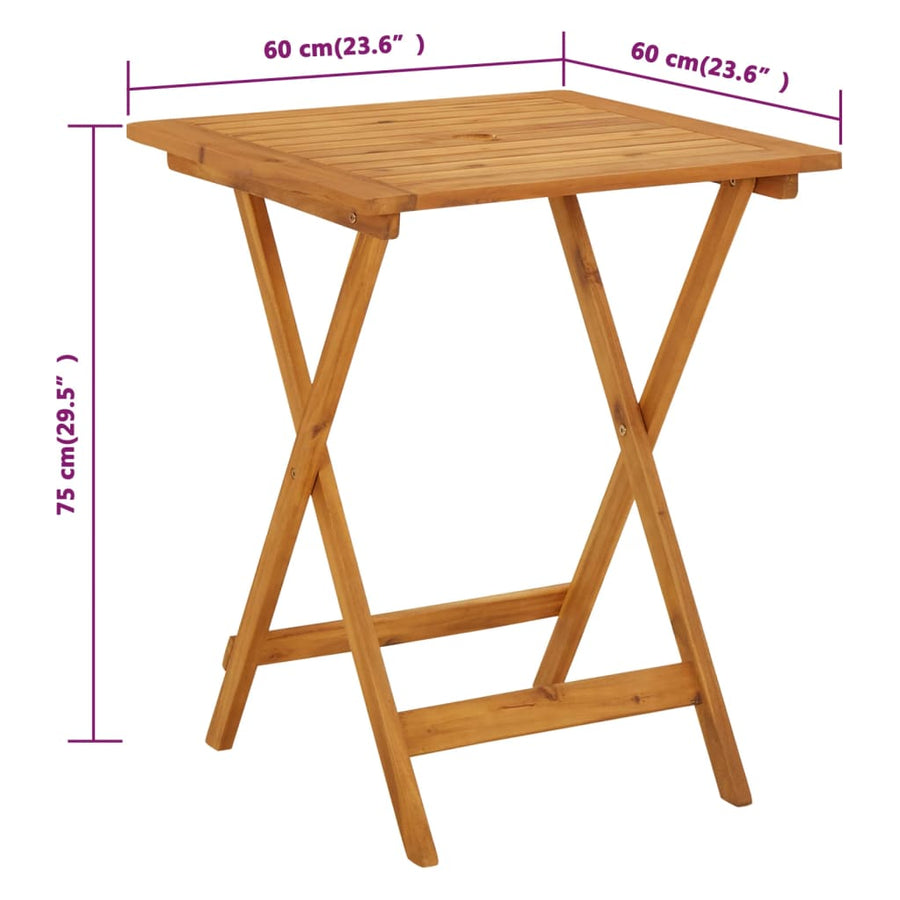 Tuintafel inklapbaar 60x60x75 cm massief acaciahout 60 x 60 x 75 cm