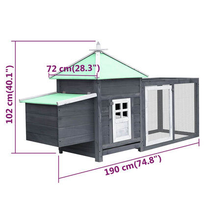 Kippenhok met nestkast 190x72x102 massief vurenhout grijs Grijs
